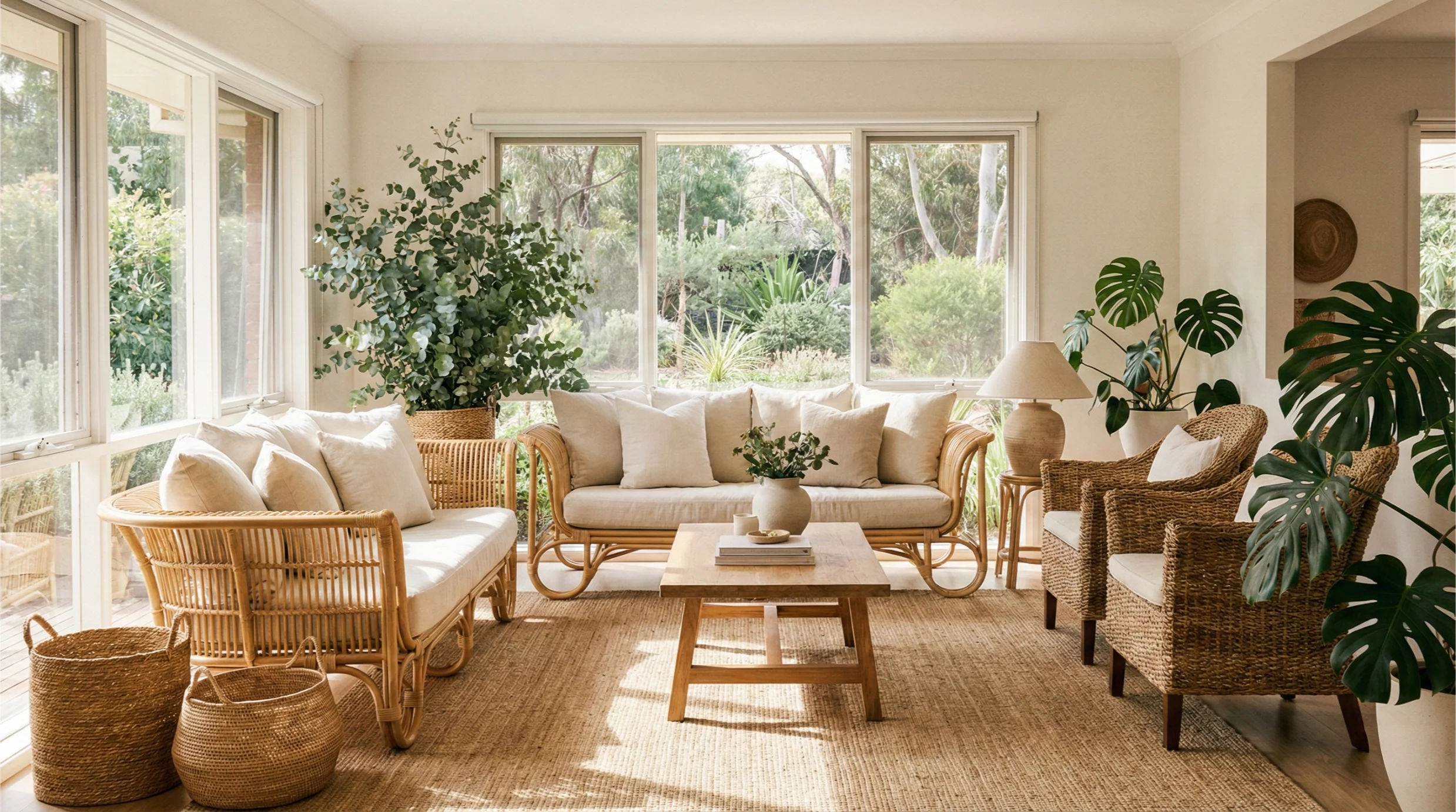 Eco-friendly rattan furniture styled in a bright and natural Australian home