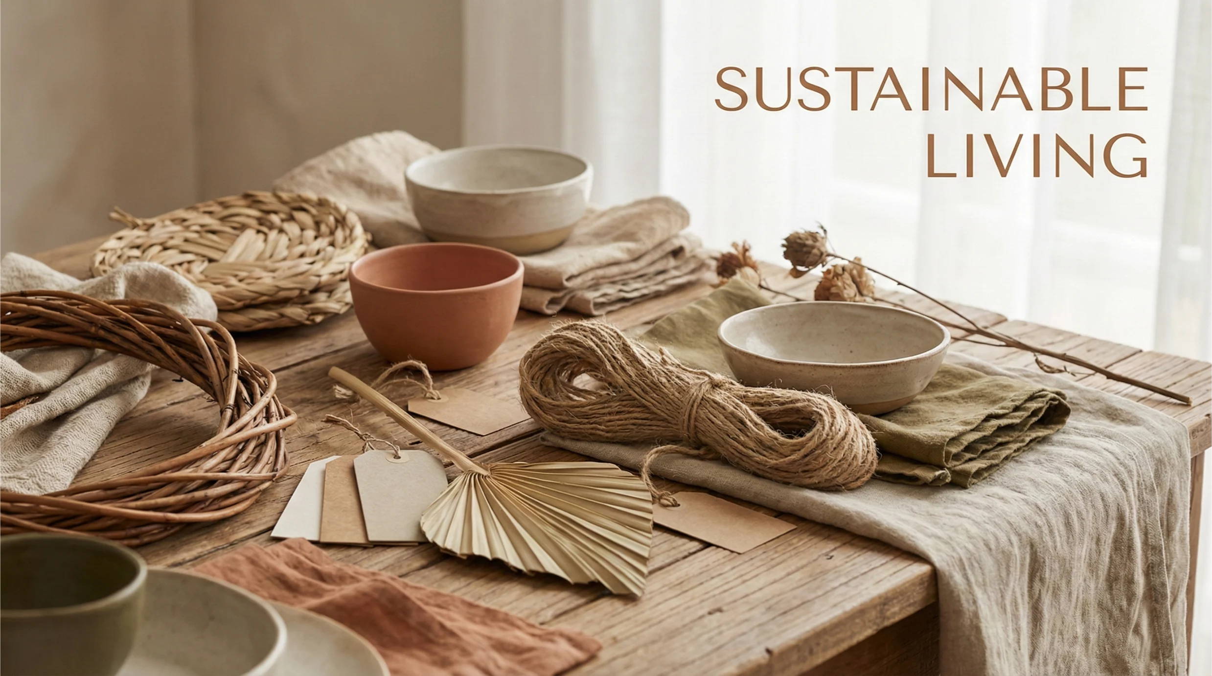 Natural rattan fibres arranged to highlight sustainable, eco-friendly materials