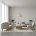 Cozy lounge room illuminated by Island dome rattan pendant.