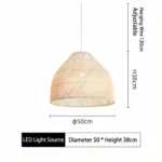 Dimensions guide for large Island dome rattan pendant.