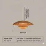 Size and dimensions of Kyoto Zen rattan pendant light.