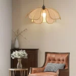 Handcrafted Lotus bloom rattan light styling in a modern home.