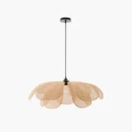 Lotus bloom flower shaped rattan pendant light front view.