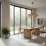 Open plan Australian home featuring Lotus bloom rattan lighting.