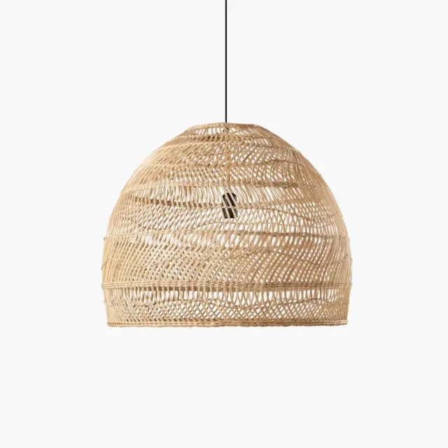 woven-dome-rattan-pendant-light-main Artisan woven dome rattan pendant light front view.