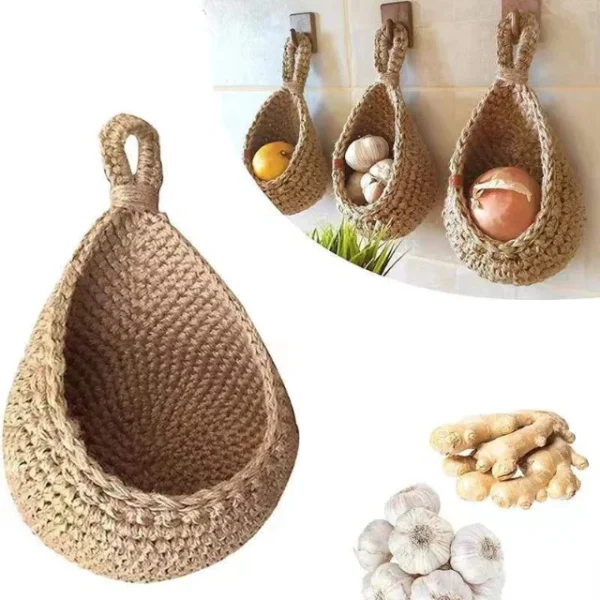 Handwoven coastal seagrass wall basket isolated front view.