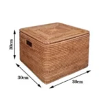 Japandi style rattan storage box for decluttering home spaces.