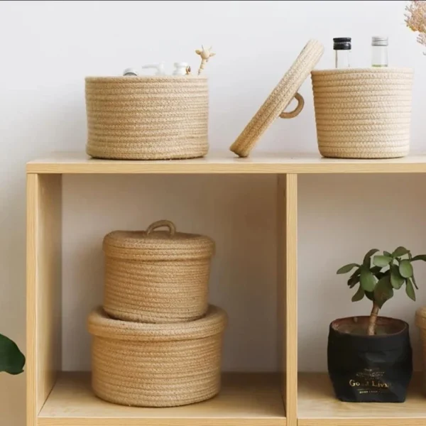 Versatile woven storage basket for organizing blankets or toys.